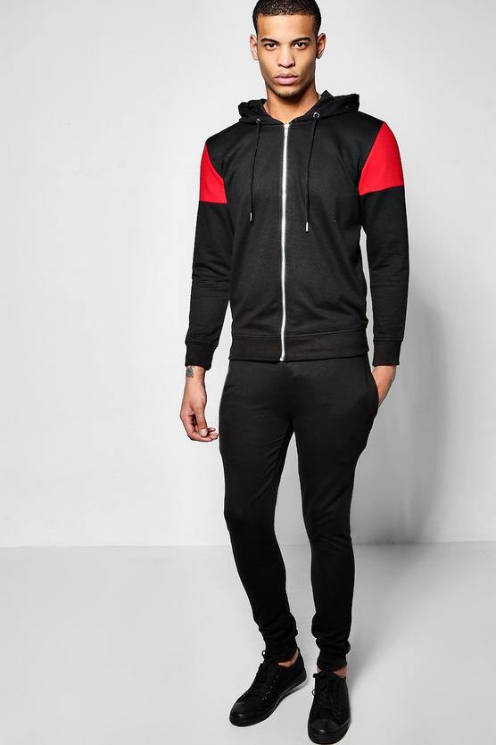 Contrast Panel Tracksuit With Zip Detail